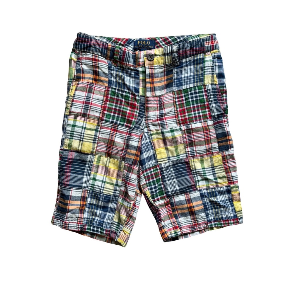 Polo Ralph Lauren Patchwork Shorts Boys 12 Multi Color Plaid Madras Preppy